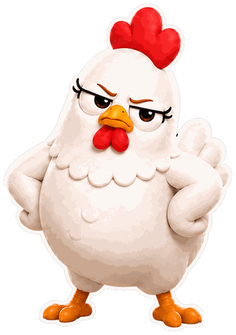 A white hen with its wings on its hips