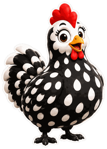A speckled black and white hen