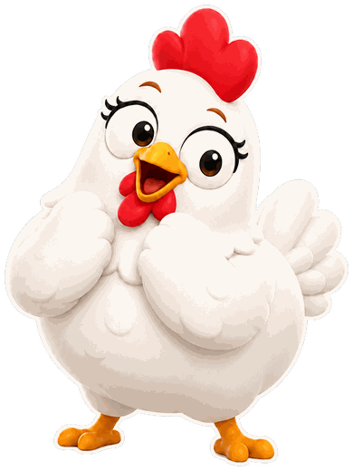 A happy white hen
