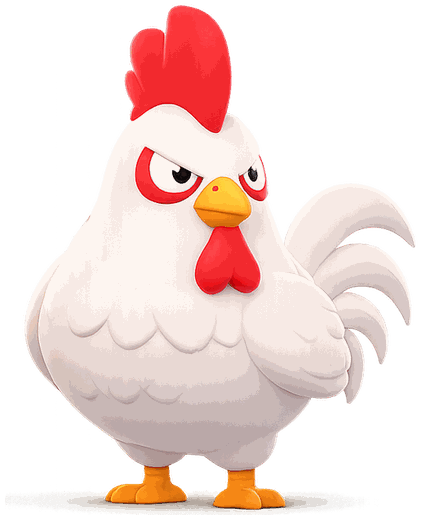 A stern white rooster