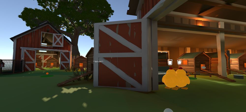 In-engine view of the barn interior and coop area