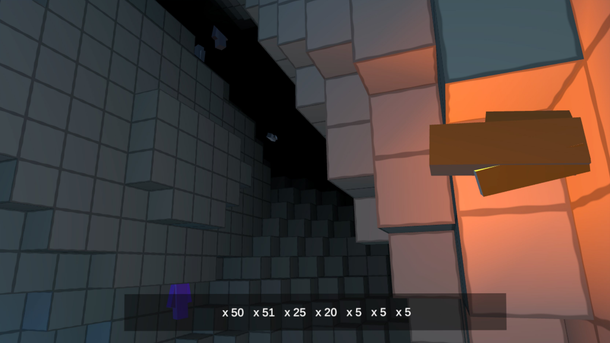 Underground block walls with glowing orange light and VR hand object