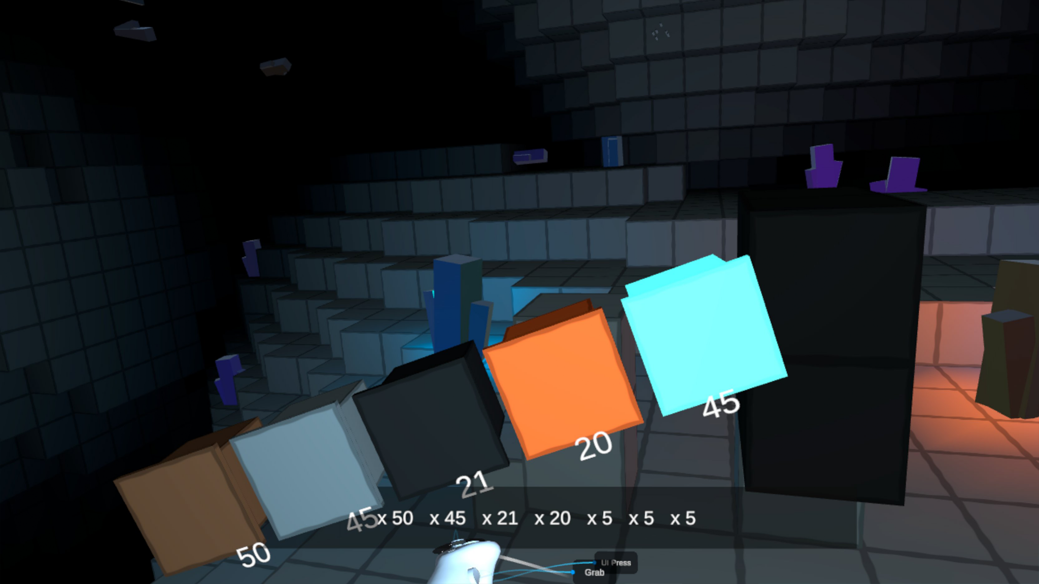 VR inventory blocks and underground cave scene