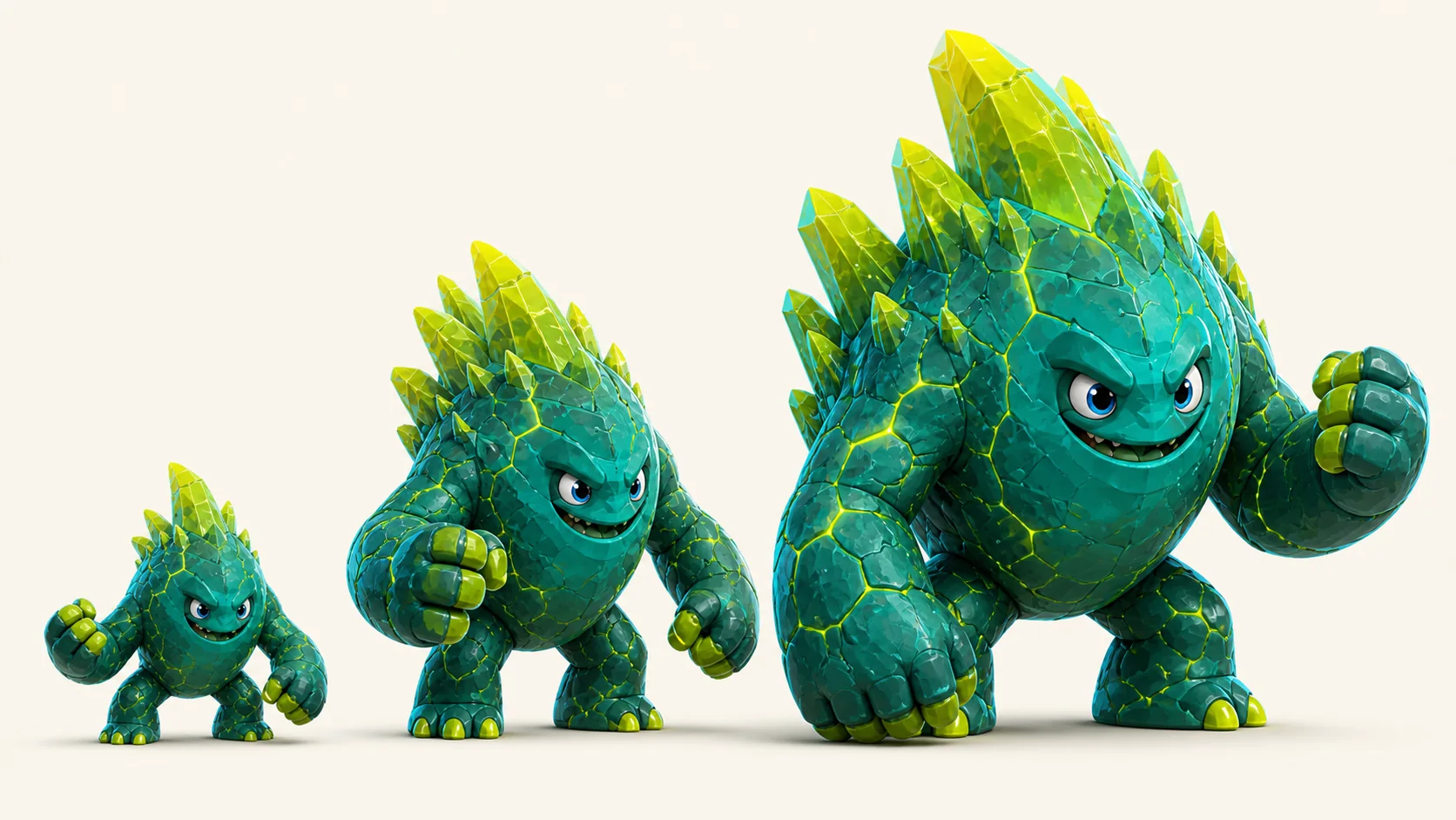Three growth stages of the Rumblekin monster