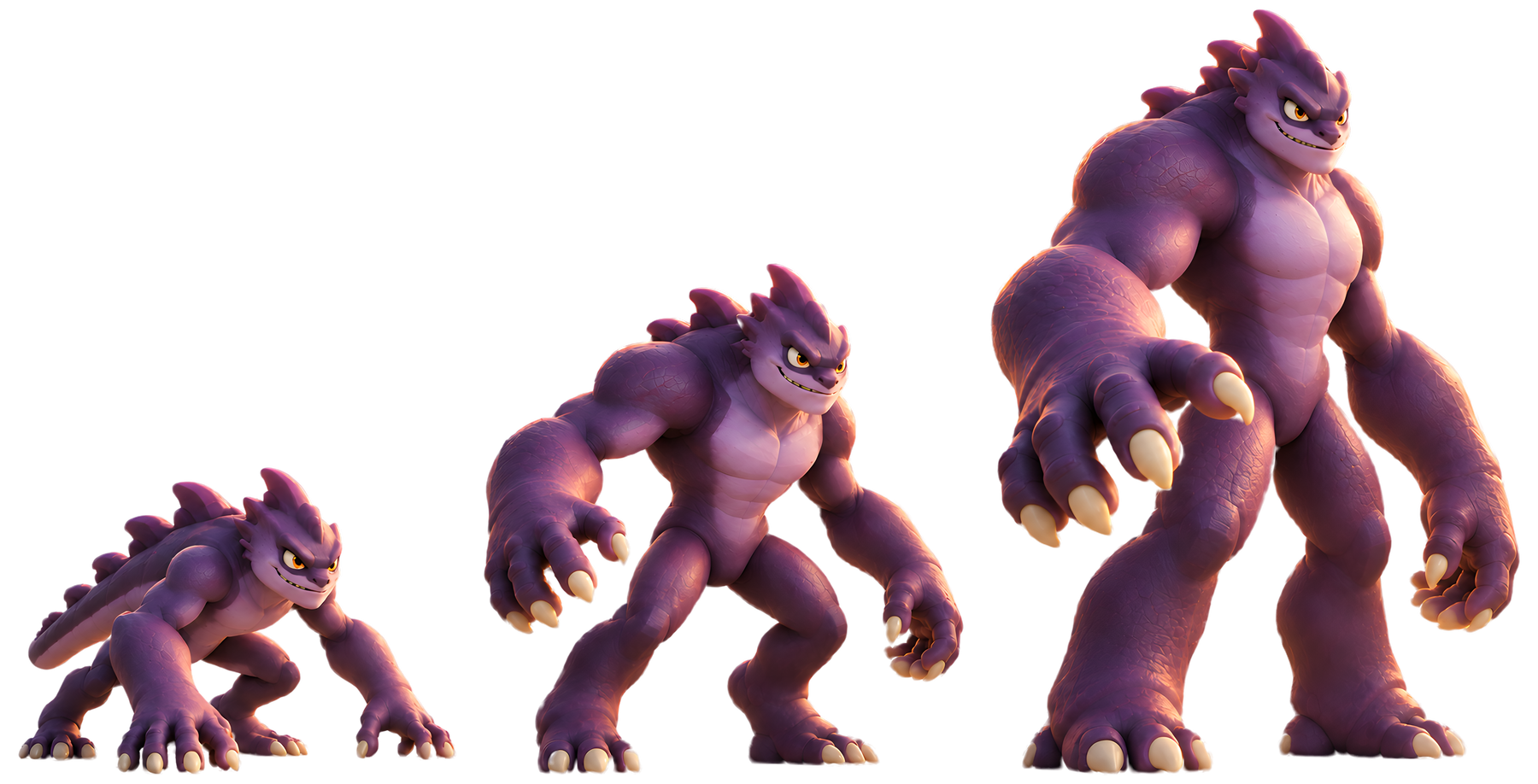 Three forms of the purple monster character